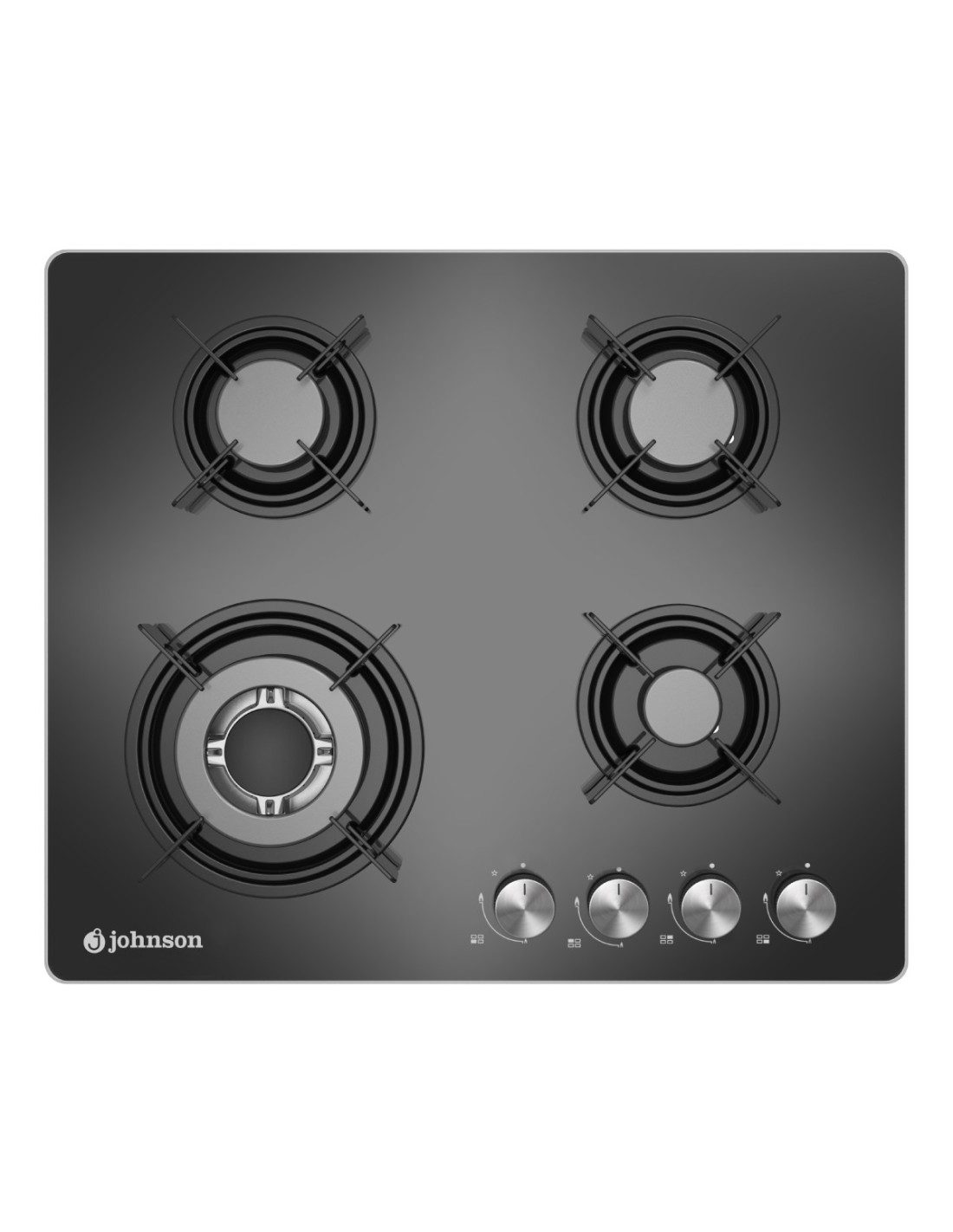 Encimera de gas 60 cm 4 fuegos Cristal Negro