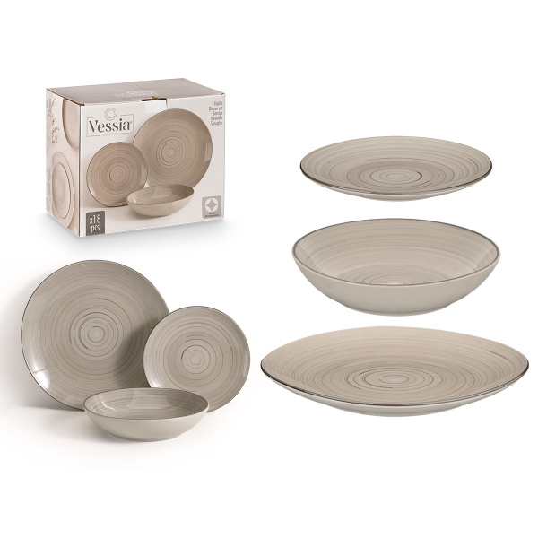 Vajilla 18 pzs ESPIRAL GRIS