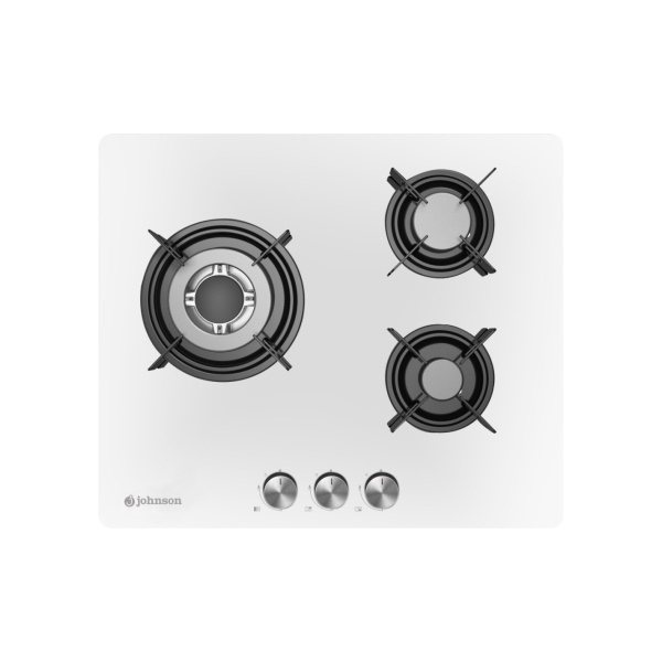 Encimera de gas 60 cm 3 fuegos Cristal Blanco JOHNSON