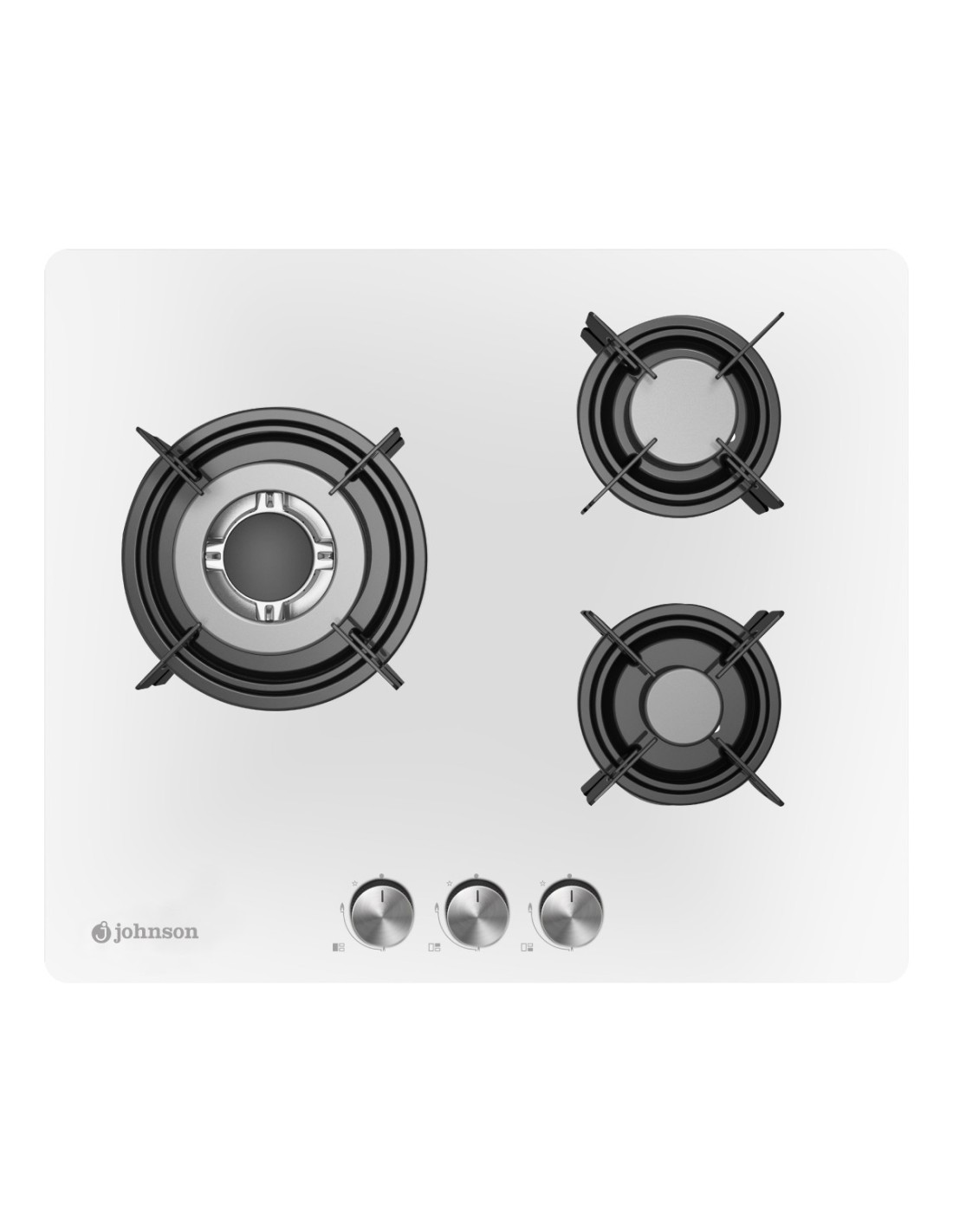 Encimera de gas 60 cm 3 fuegos Cristal Blanco JOHNSON