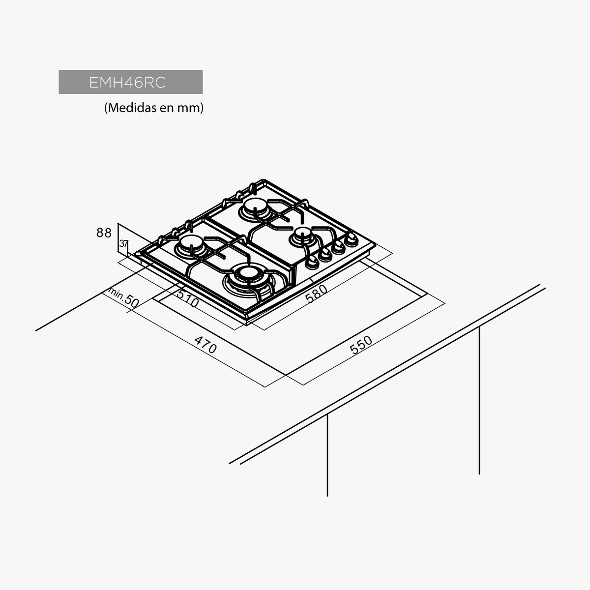 Encimera de Gas Crema estilo rústico 60 cm 4 fuegos EAS - Imagen 2