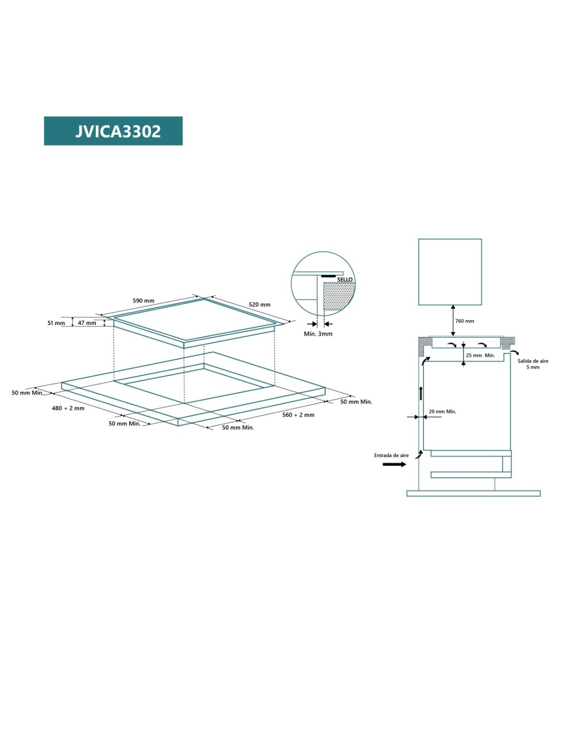 Vitrocerámica 60 cm 3 zonas de cocinado JOHNSON - Imagen 2