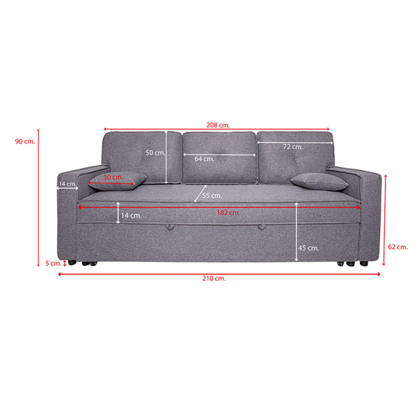 Sofá Cama Dax con brazos tap. Malmo Gris