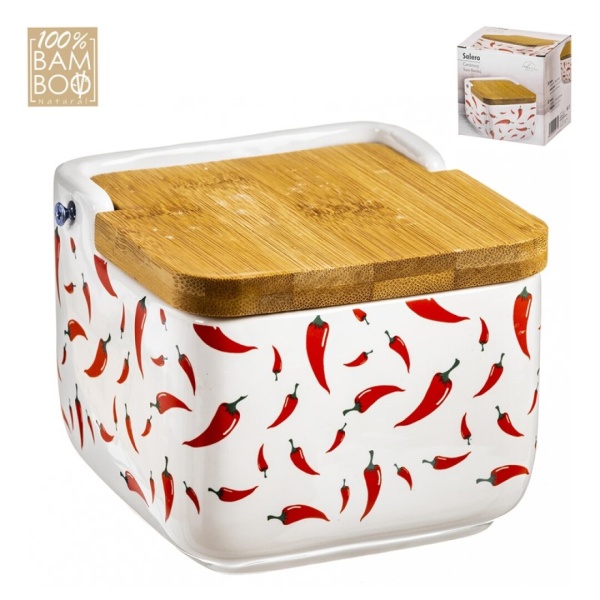 Salero cerámica con tapa bambú Spicy