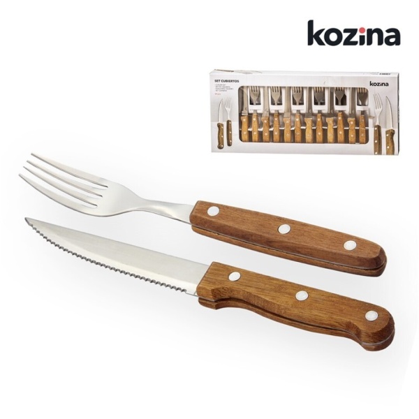 Set 24 cuchillos y tenedores mango madera