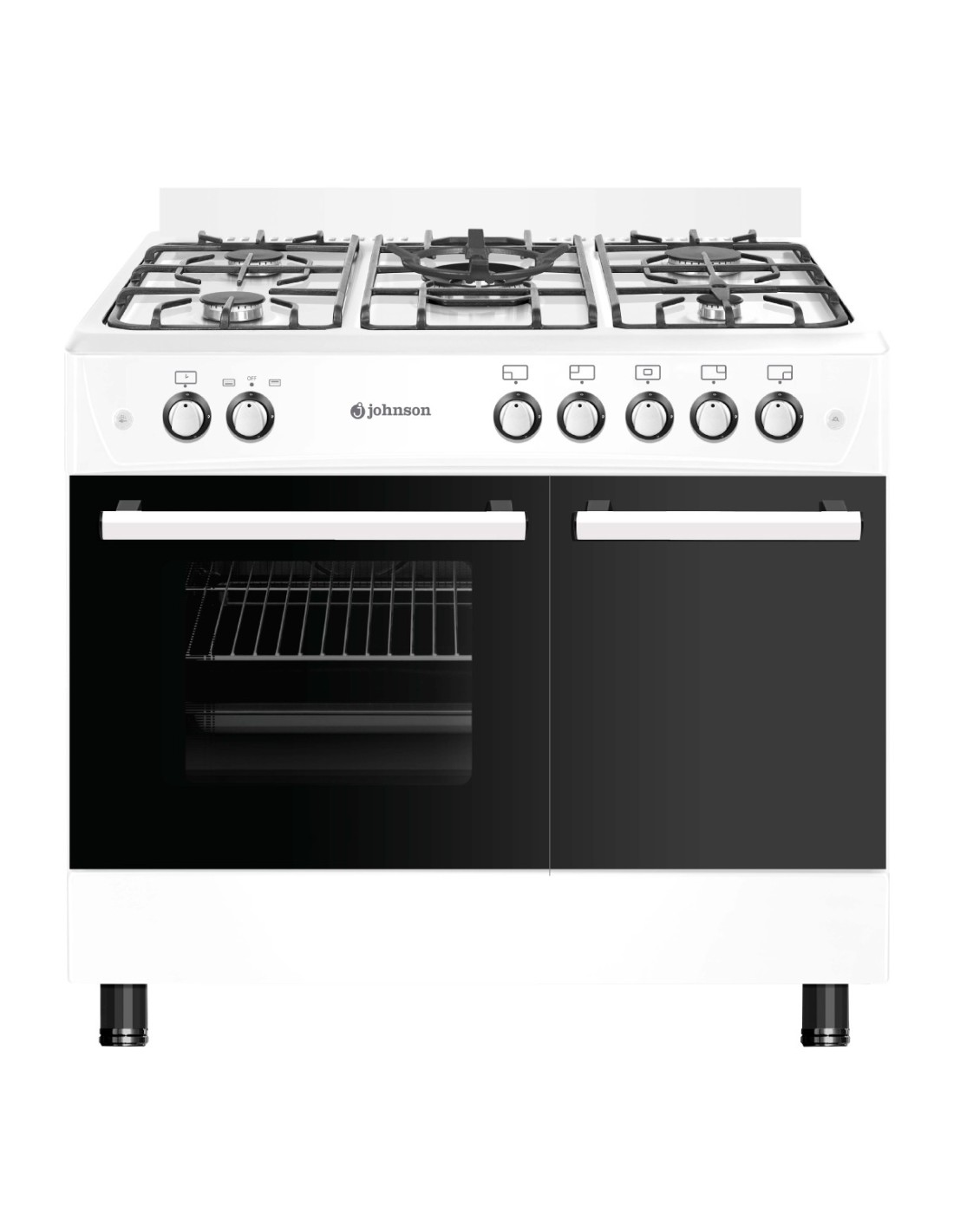 Cocina de gas 90cm con horno y porta bombonas 5 fuegos blanca