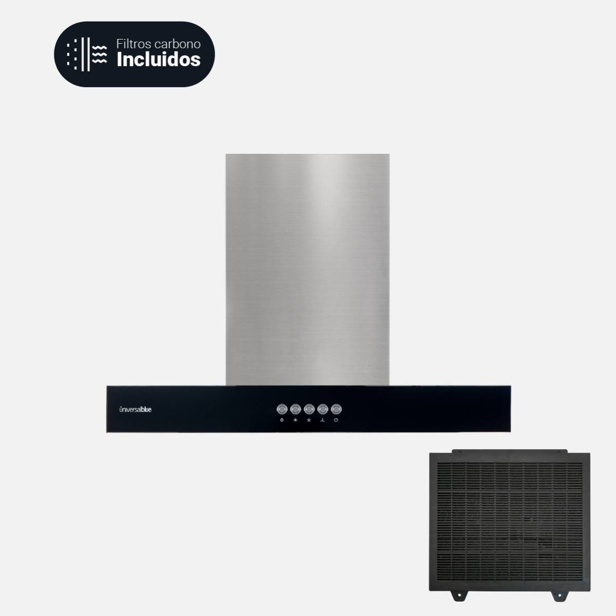 Campana Tipo T 60cm Inox frontal negro